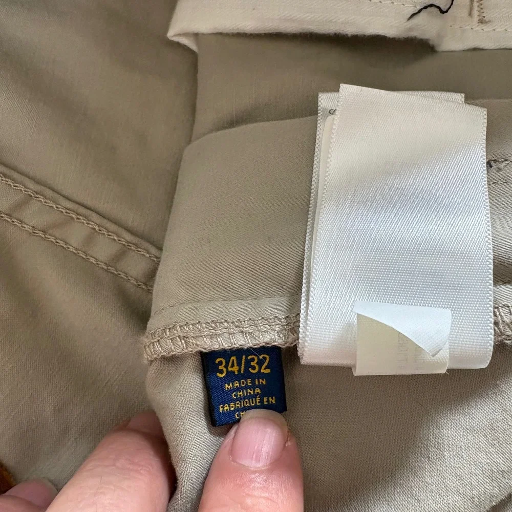 Polo Ralph Lauren Mens 34x32 Tan Five‎ Pocket Stretch Chino Pants Beige Straight